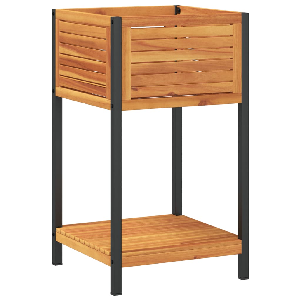 Plantenbak met schap 45x45x80 cm massief acaciahout en staal is nu te koop bij PeponiXL, paradijselijk wonen!