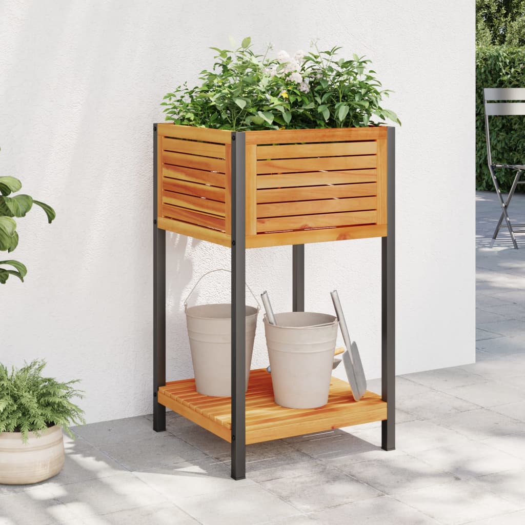 Plantenbak met schap 45x45x80 cm massief acaciahout en staal is nu te koop bij PeponiXL, paradijselijk wonen!