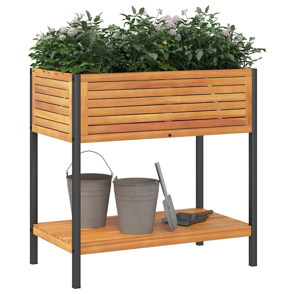 Plantenbak met schap 80x45x80 cm massief acaciahout en staal is nu te koop bij PeponiXL, paradijselijk wonen!