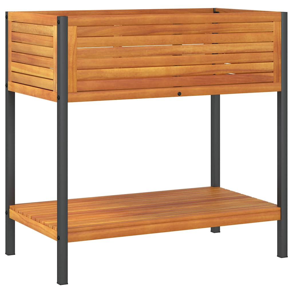 Plantenbak met schap 80x45x80 cm massief acaciahout en staal is nu te koop bij PeponiXL, paradijselijk wonen!