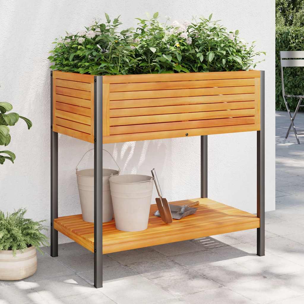 Plantenbak met schap 80x45x80 cm massief acaciahout en staal is nu te koop bij PeponiXL, paradijselijk wonen!