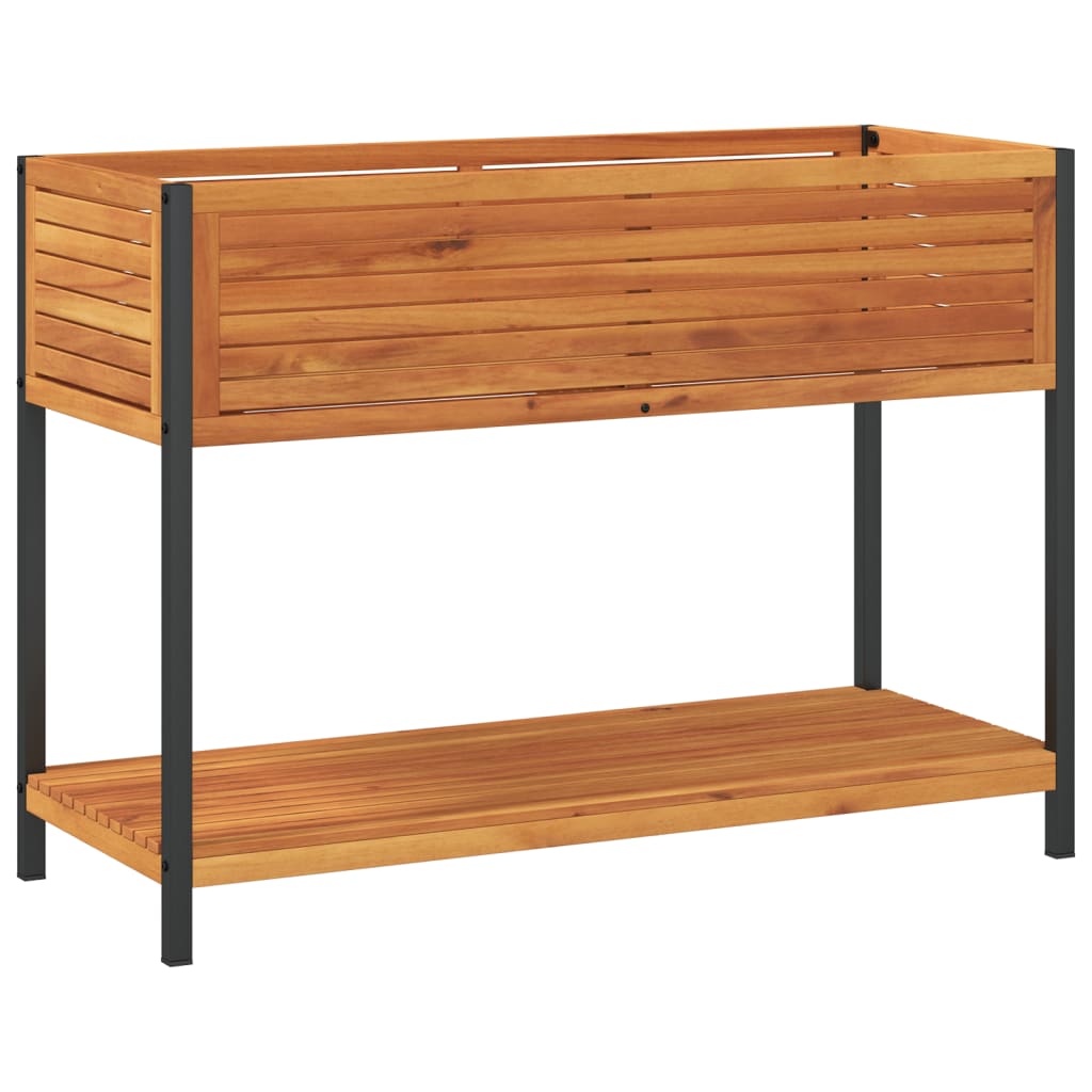 Plantenbak met schap 110x45x80 cm massief acaciahout en staal is nu te koop bij PeponiXL, paradijselijk wonen!