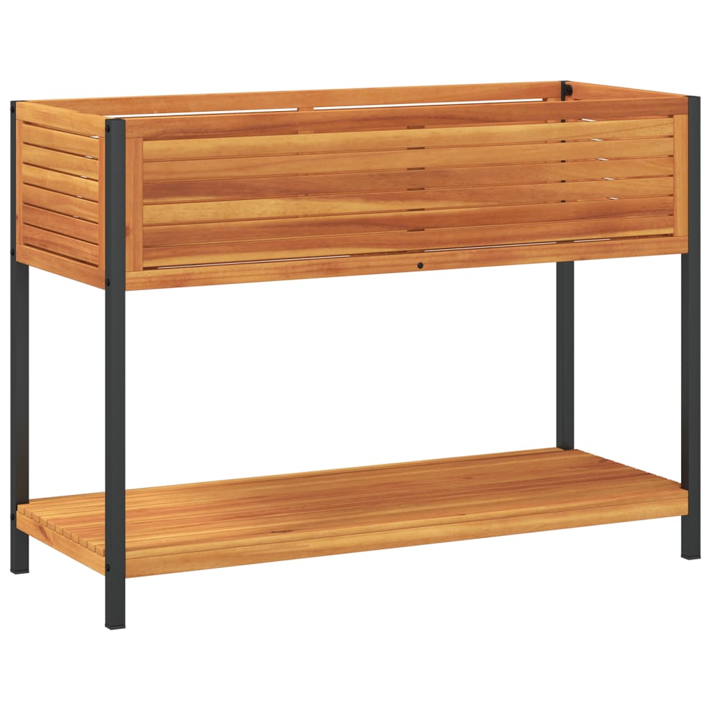 Plantenbak met schap 110x45x80 cm massief acaciahout en staal is nu te koop bij PeponiXL, paradijselijk wonen!