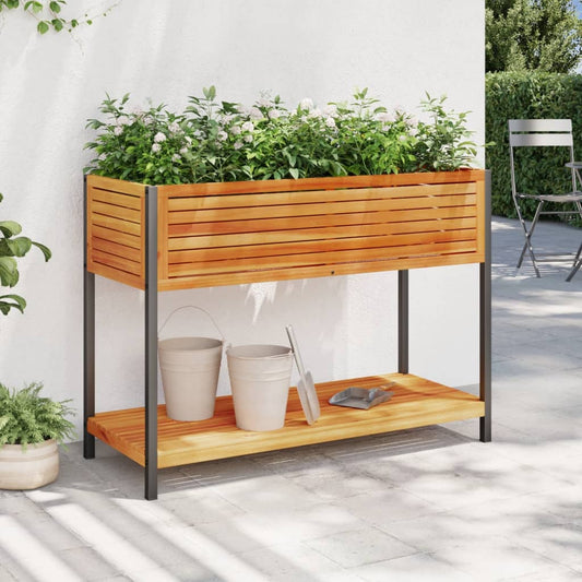 Plantenbak met schap 110x45x80 cm massief acaciahout en staal is nu te koop bij PeponiXL, paradijselijk wonen!