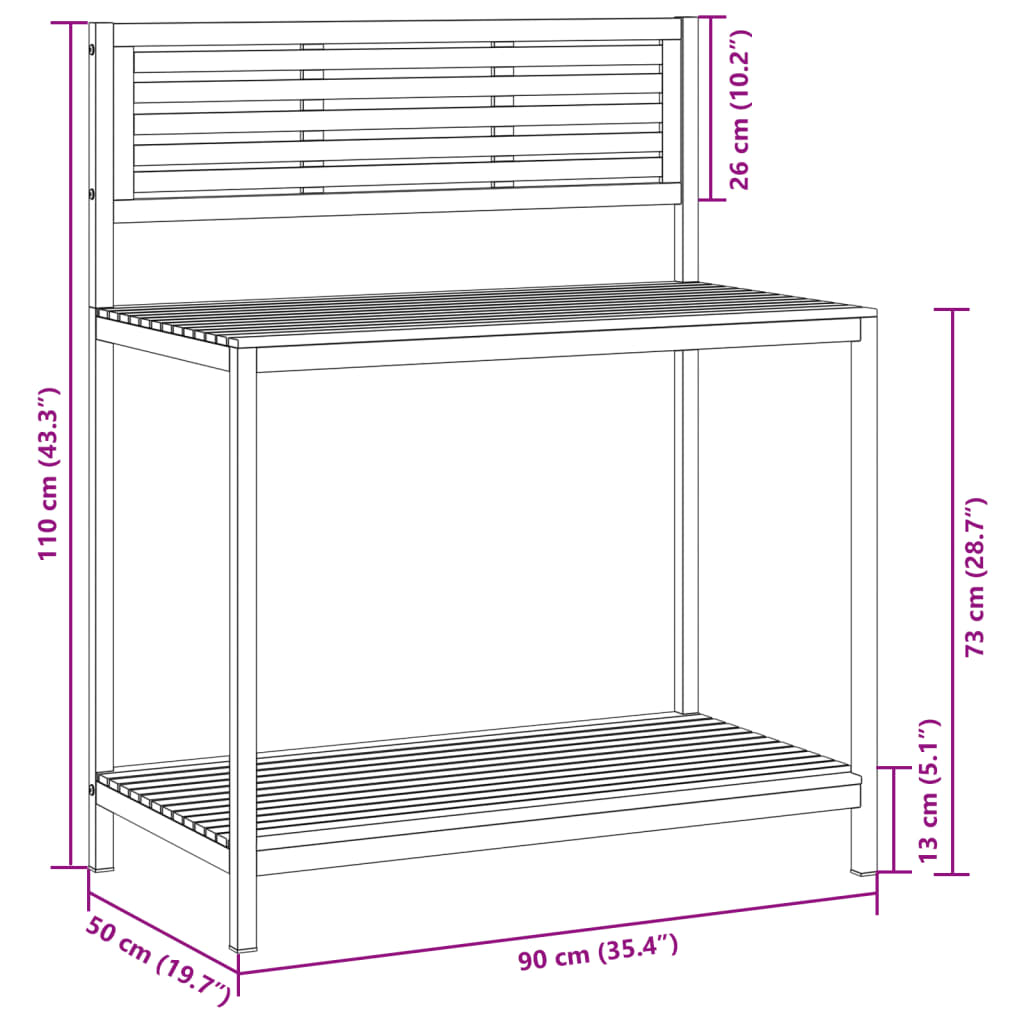 Tuinwerktafel 90x50x110 cm massief acaciahout en staal is nu te koop bij PeponiXL, paradijselijk wonen!