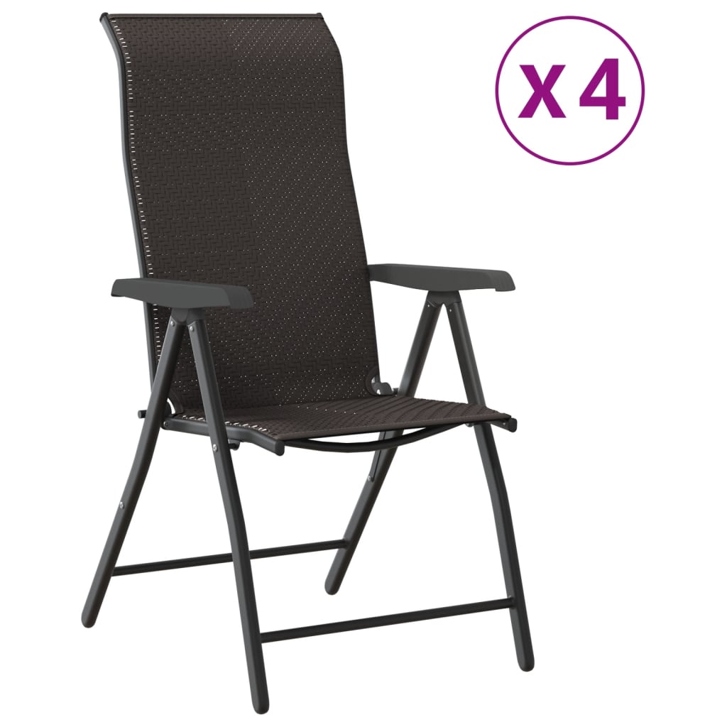 Tuinstoelen 4 st inklapbaar poly rattan zwarte koffiekleur is nu te koop bij PeponiXL, paradijselijk wonen!