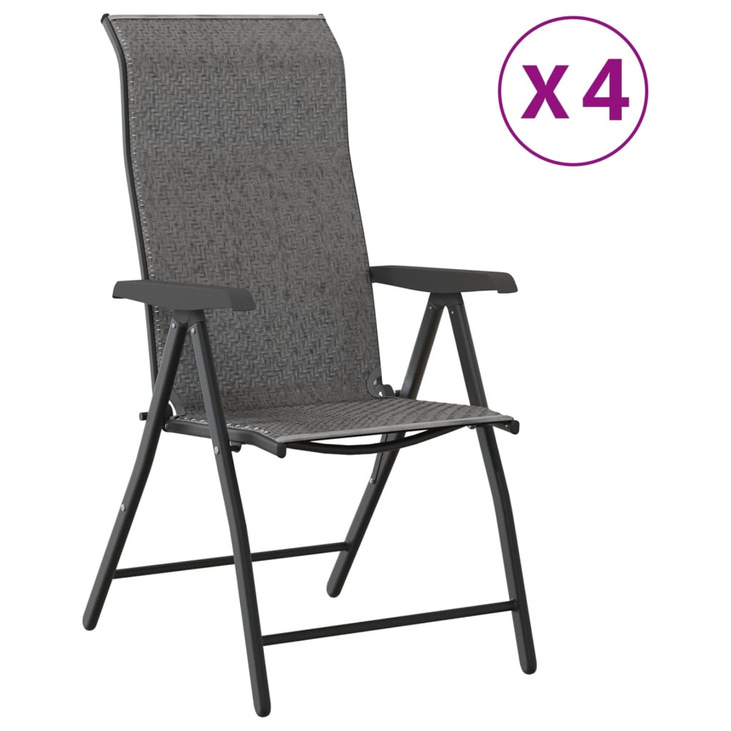 Tuinstoelen 4 st inklapbaar poly rattan grijs is nu te koop bij PeponiXL, paradijselijk wonen!