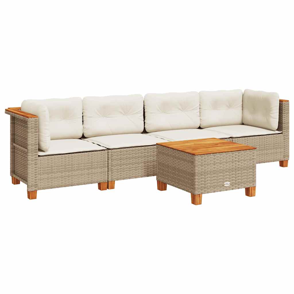 5-delige Loungeset met kussens poly rattan beige is nu te koop bij PeponiXL, paradijselijk wonen!