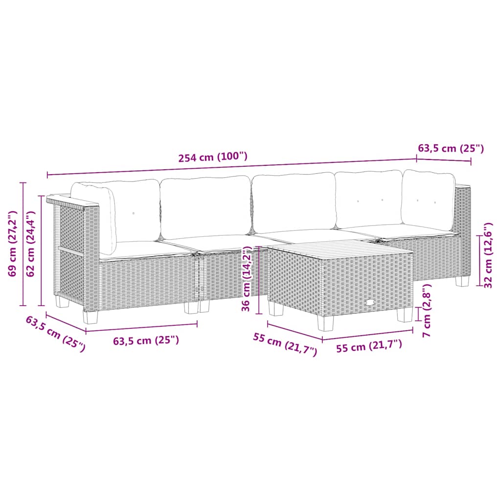 5-delige Loungeset met kussens poly rattan beige is nu te koop bij PeponiXL, paradijselijk wonen!