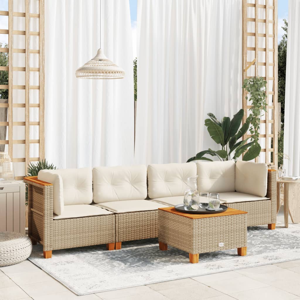 5-delige Loungeset met kussens poly rattan beige is nu te koop bij PeponiXL, paradijselijk wonen!