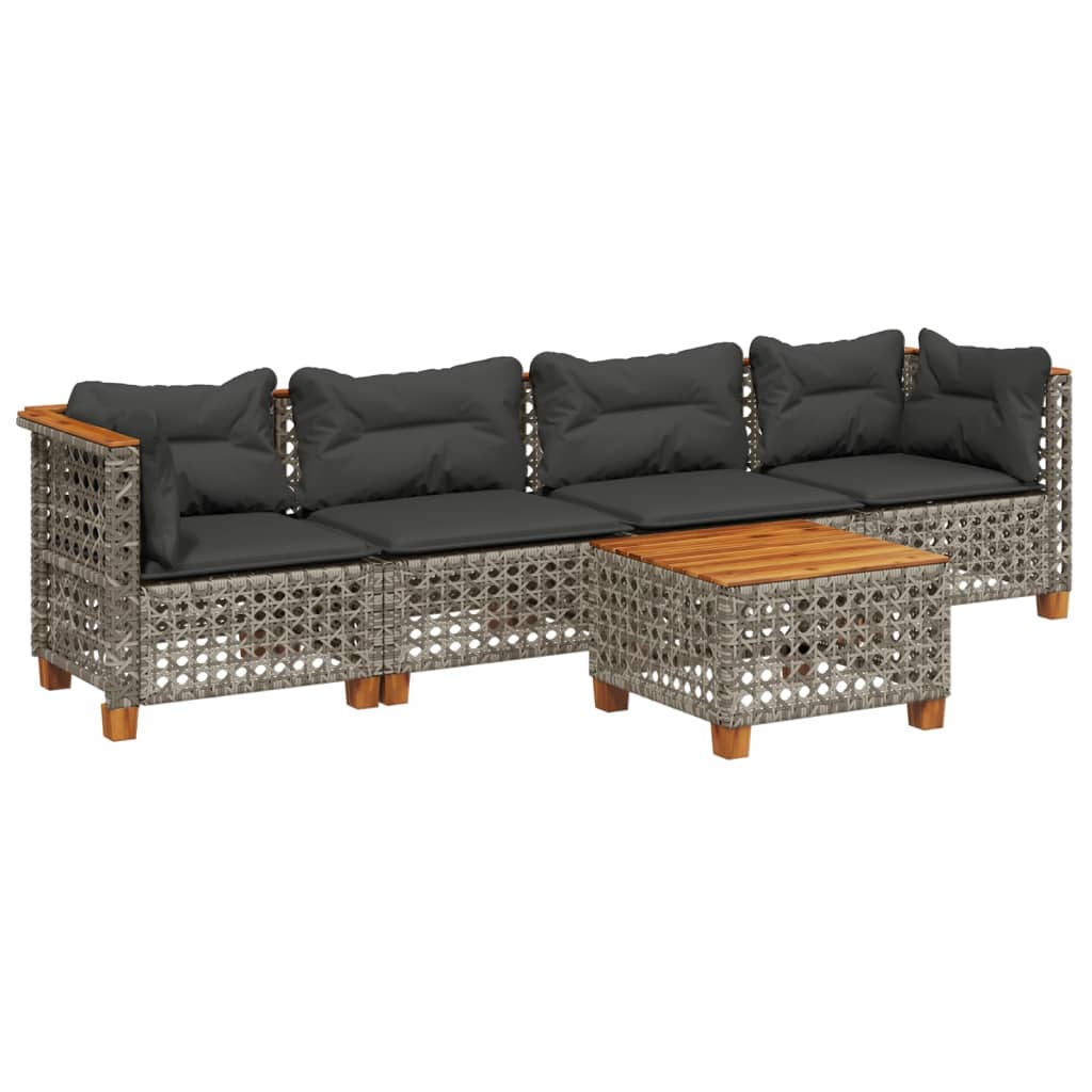 5-delige Loungeset met kussens poly rattan grijs is nu te koop bij PeponiXL, paradijselijk wonen!