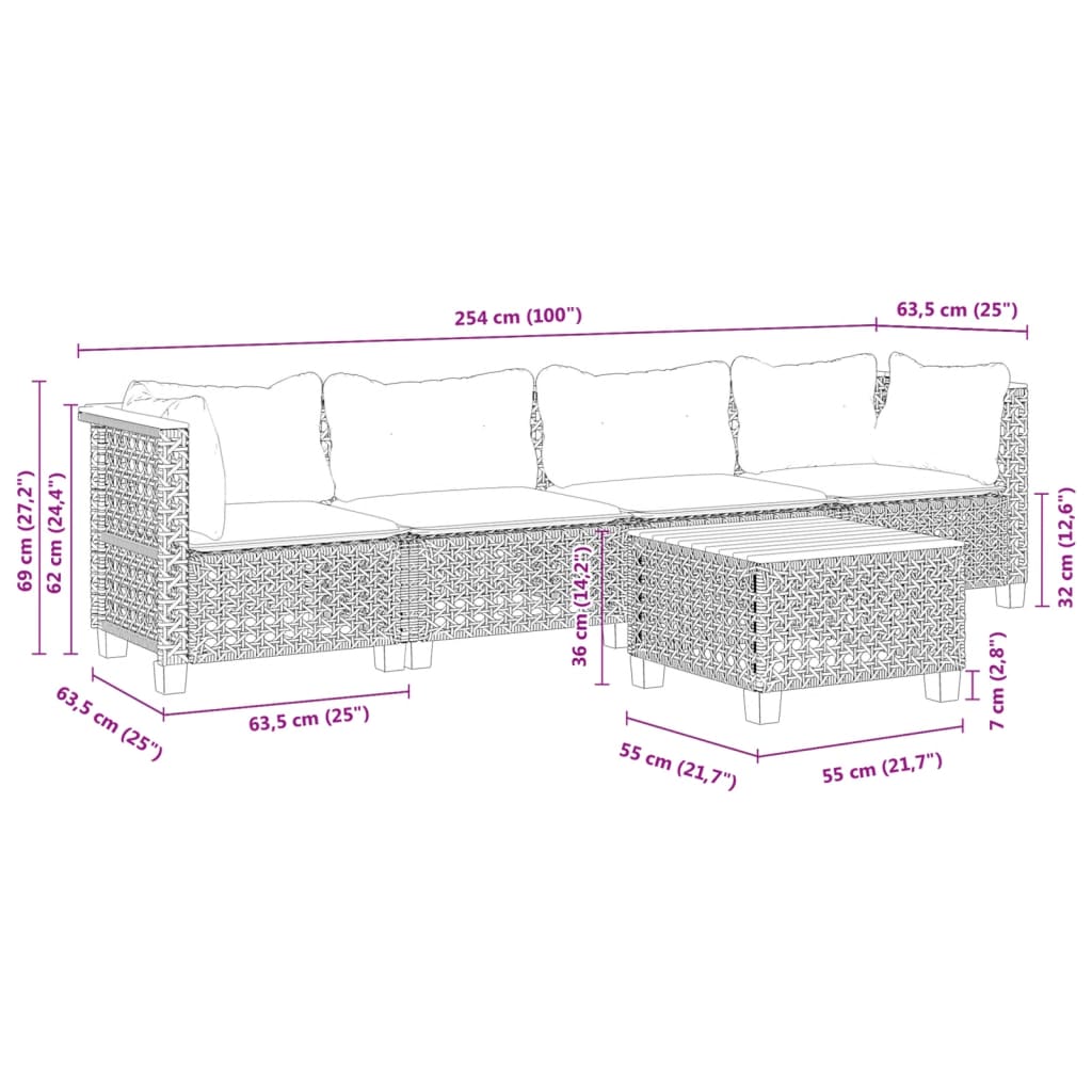 5-delige Loungeset met kussens poly rattan grijs is nu te koop bij PeponiXL, paradijselijk wonen!