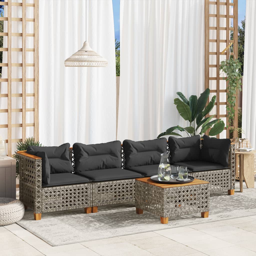 5-delige Loungeset met kussens poly rattan grijs is nu te koop bij PeponiXL, paradijselijk wonen!
