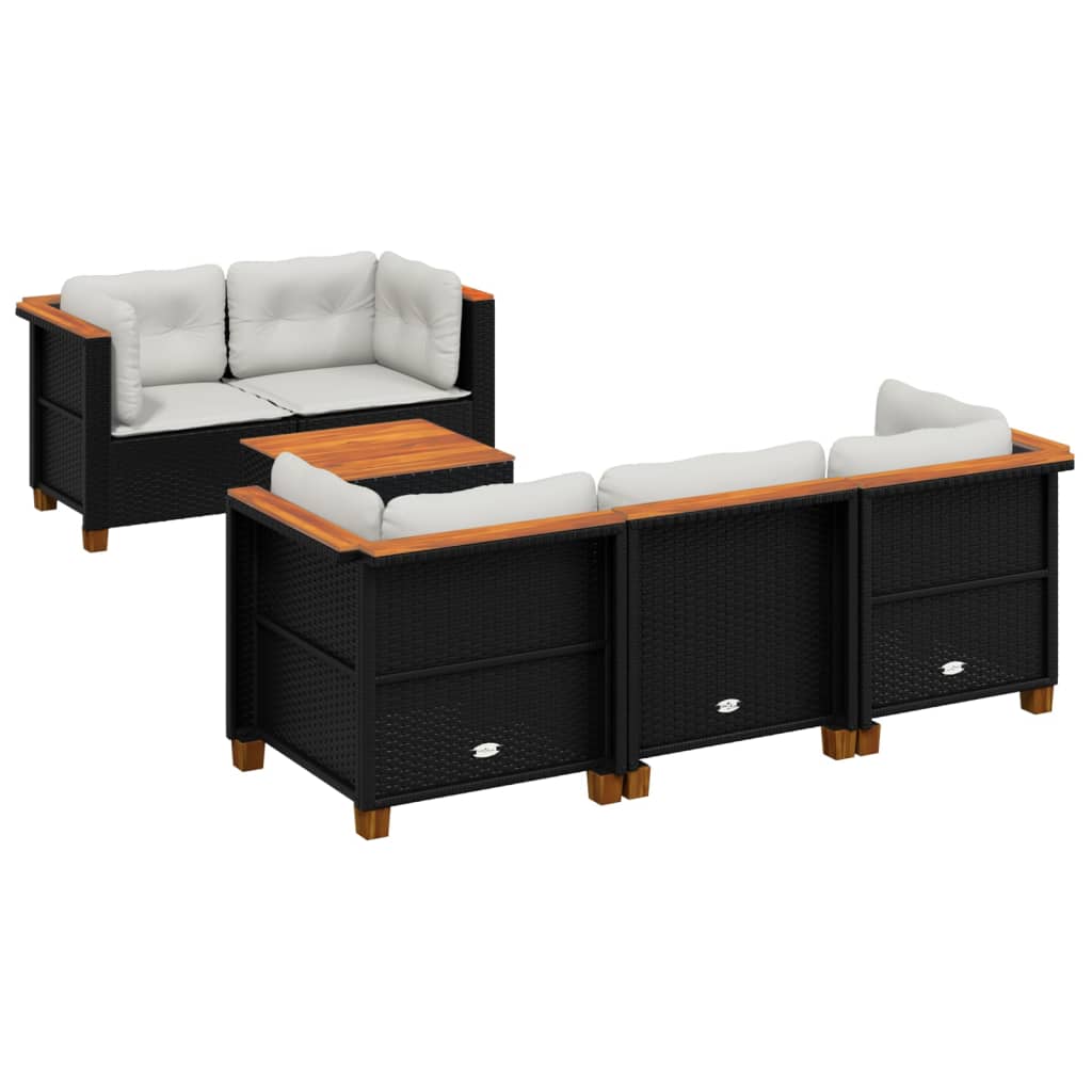6-delige Loungeset met kussens poly rattan zwart is nu te koop bij PeponiXL, paradijselijk wonen!
