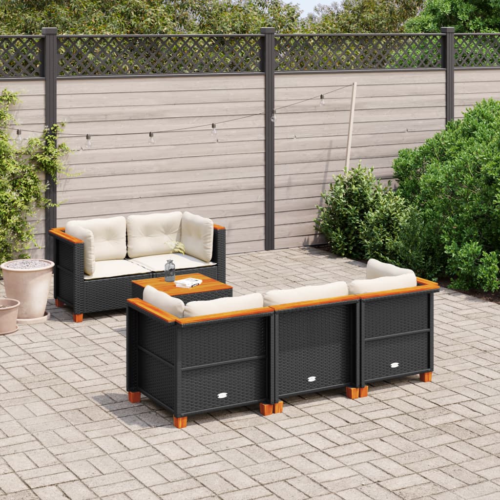 6-delige Loungeset met kussens poly rattan zwart is nu te koop bij PeponiXL, paradijselijk wonen!