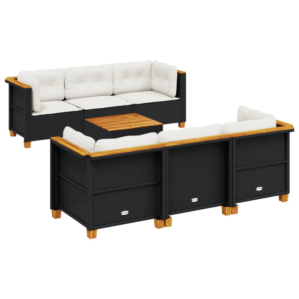7-delige Loungeset met kussens poly rattan zwart is nu te koop bij PeponiXL, paradijselijk wonen!