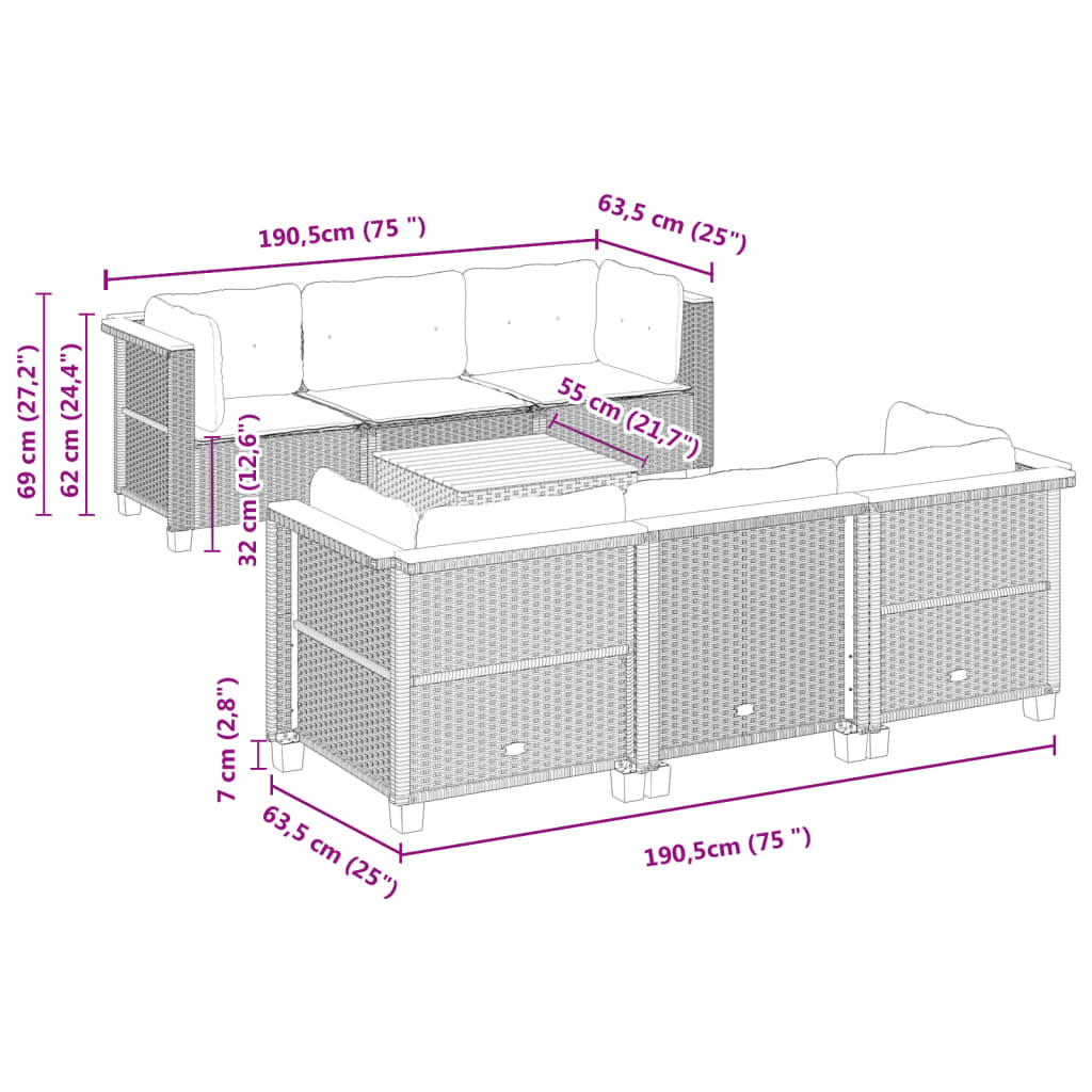 7-delige Loungeset met kussens poly rattan zwart is nu te koop bij PeponiXL, paradijselijk wonen!