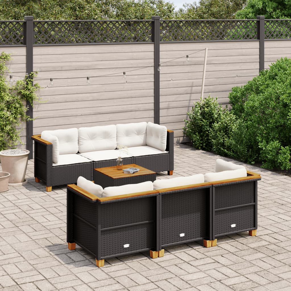 7-delige Loungeset met kussens poly rattan zwart is nu te koop bij PeponiXL, paradijselijk wonen!