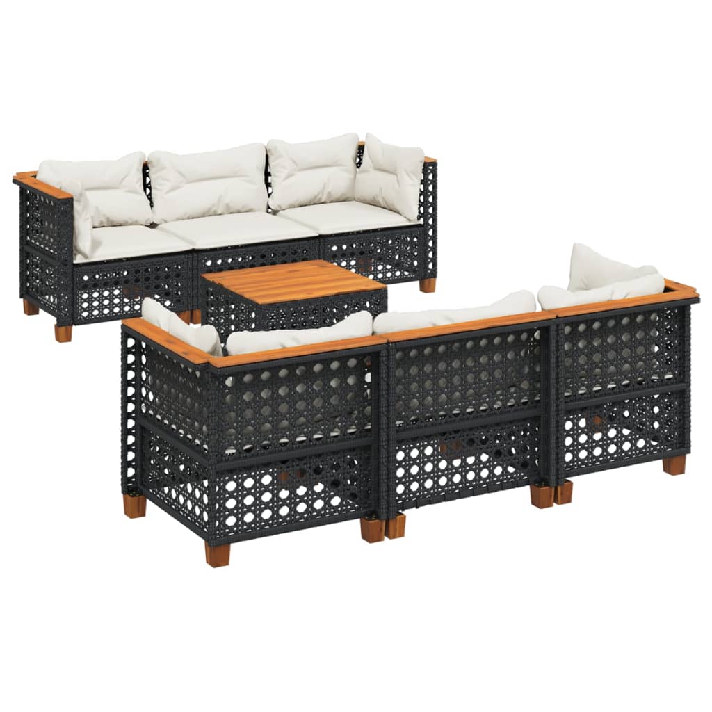 7-delige Loungeset met kussens poly rattan zwart is nu te koop bij PeponiXL, paradijselijk wonen!