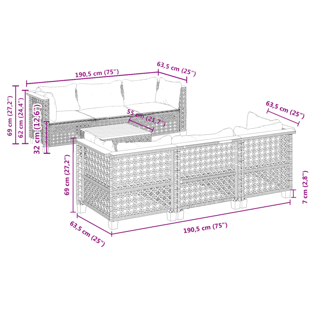 7-delige Loungeset met kussens poly rattan zwart is nu te koop bij PeponiXL, paradijselijk wonen!