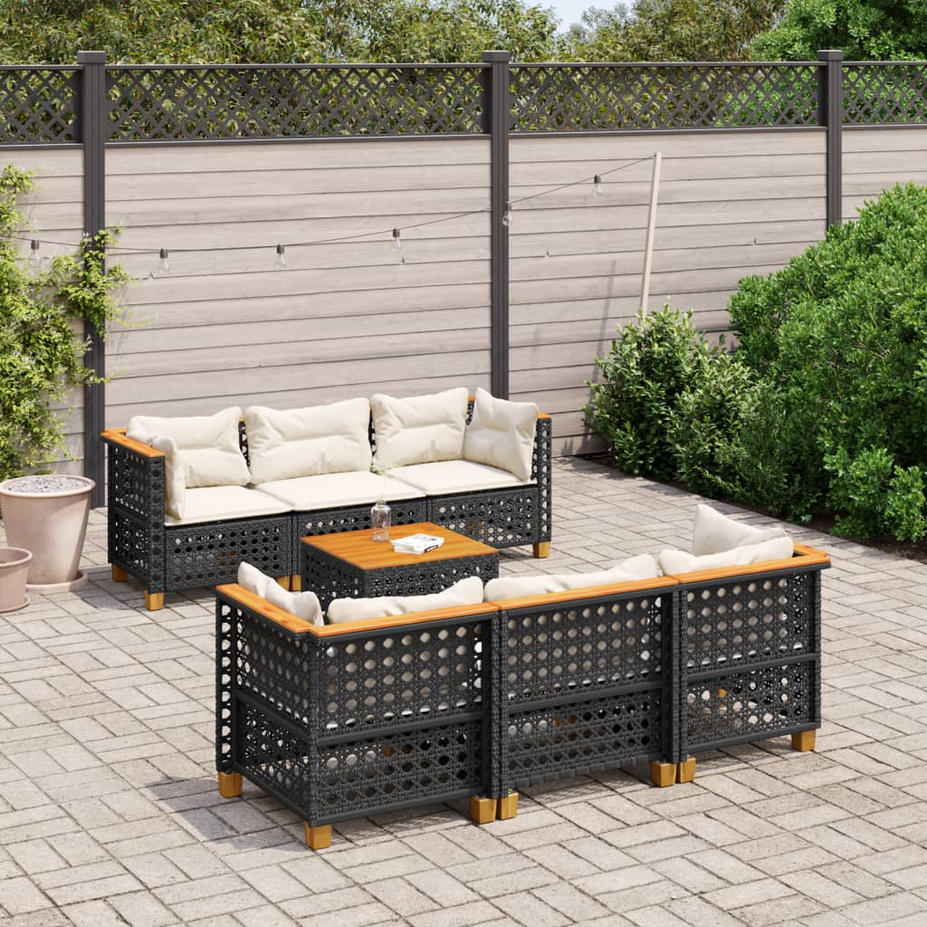 7-delige Loungeset met kussens poly rattan zwart is nu te koop bij PeponiXL, paradijselijk wonen!