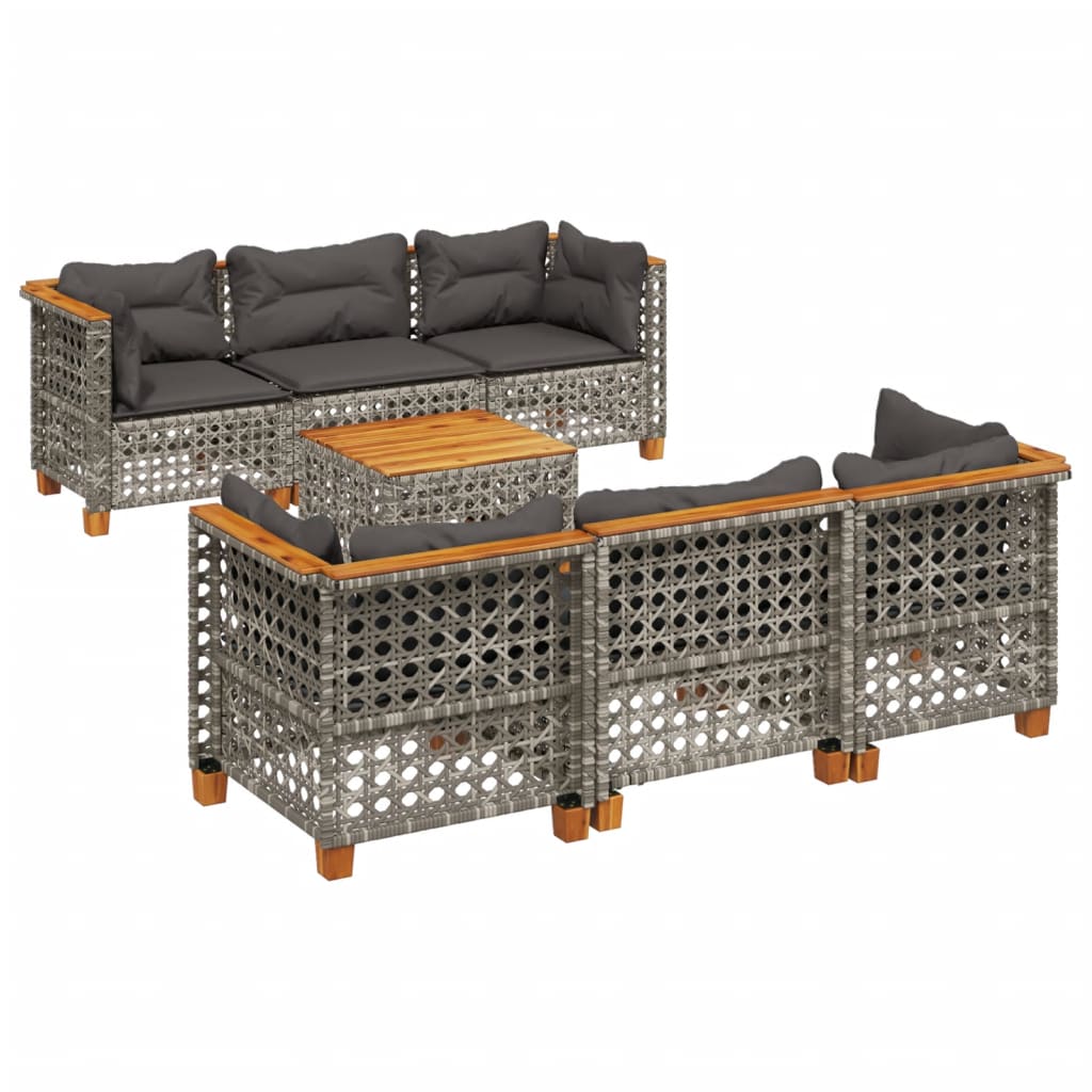 7-delige Loungeset met kussens poly rattan grijs is nu te koop bij PeponiXL, paradijselijk wonen!