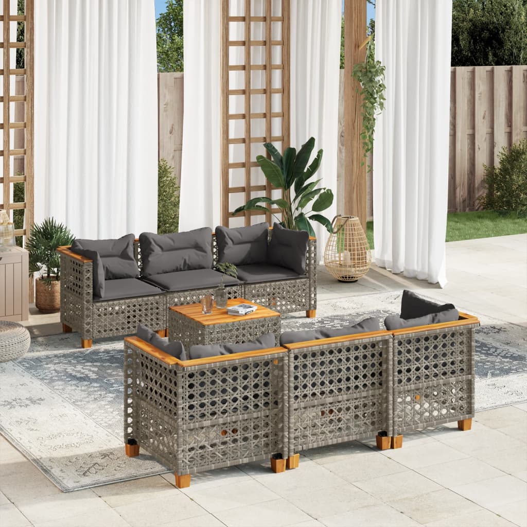 7-delige Loungeset met kussens poly rattan grijs is nu te koop bij PeponiXL, paradijselijk wonen!