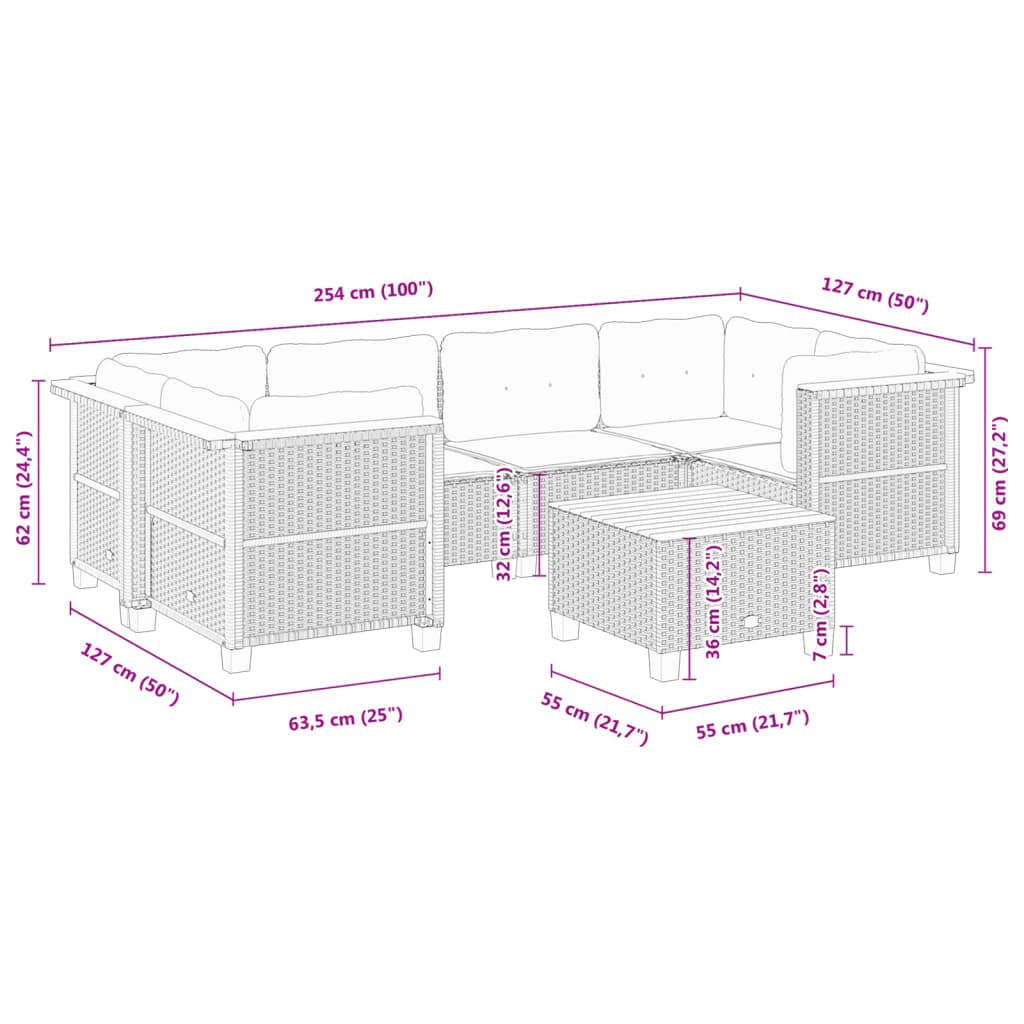 7-delige Loungeset met kussens poly rattan zwart is nu te koop bij PeponiXL, paradijselijk wonen!