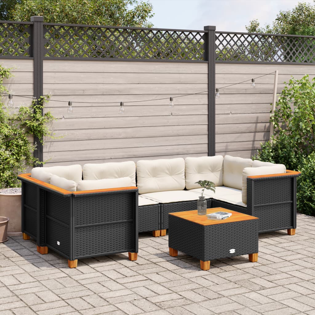 7-delige Loungeset met kussens poly rattan zwart is nu te koop bij PeponiXL, paradijselijk wonen!