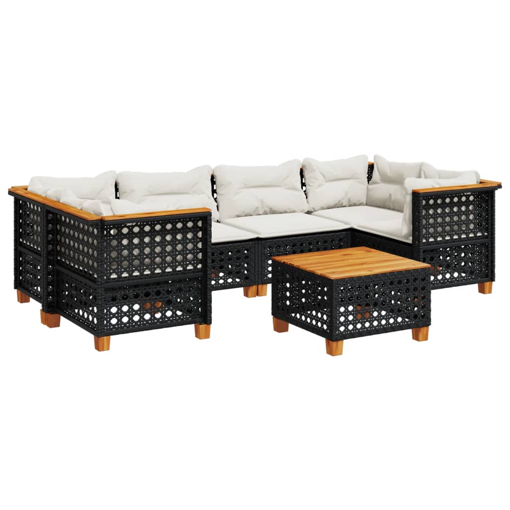 7-delige Loungeset met kussens poly rattan zwart is nu te koop bij PeponiXL, paradijselijk wonen!