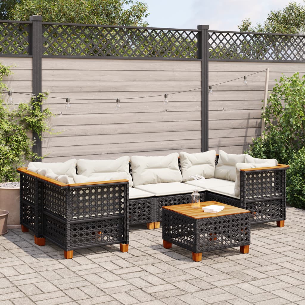 7-delige Loungeset met kussens poly rattan zwart is nu te koop bij PeponiXL, paradijselijk wonen!