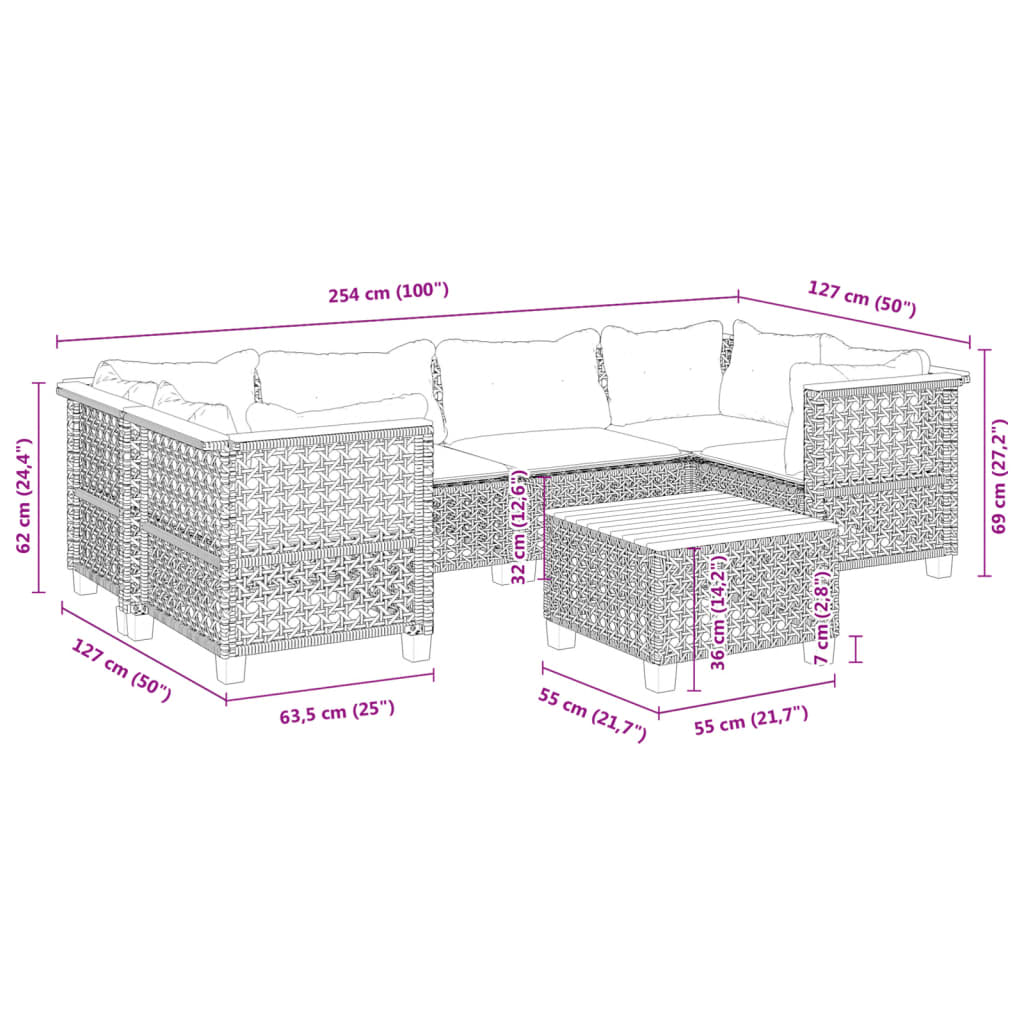 7-delige Loungeset met kussens poly rattan grijs is nu te koop bij PeponiXL, paradijselijk wonen!