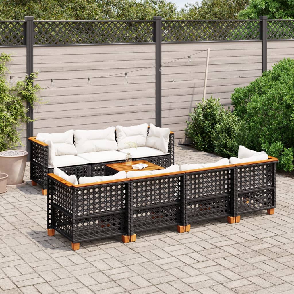 8-delige Loungeset met kussens poly rattan zwart is nu te koop bij PeponiXL, paradijselijk wonen!