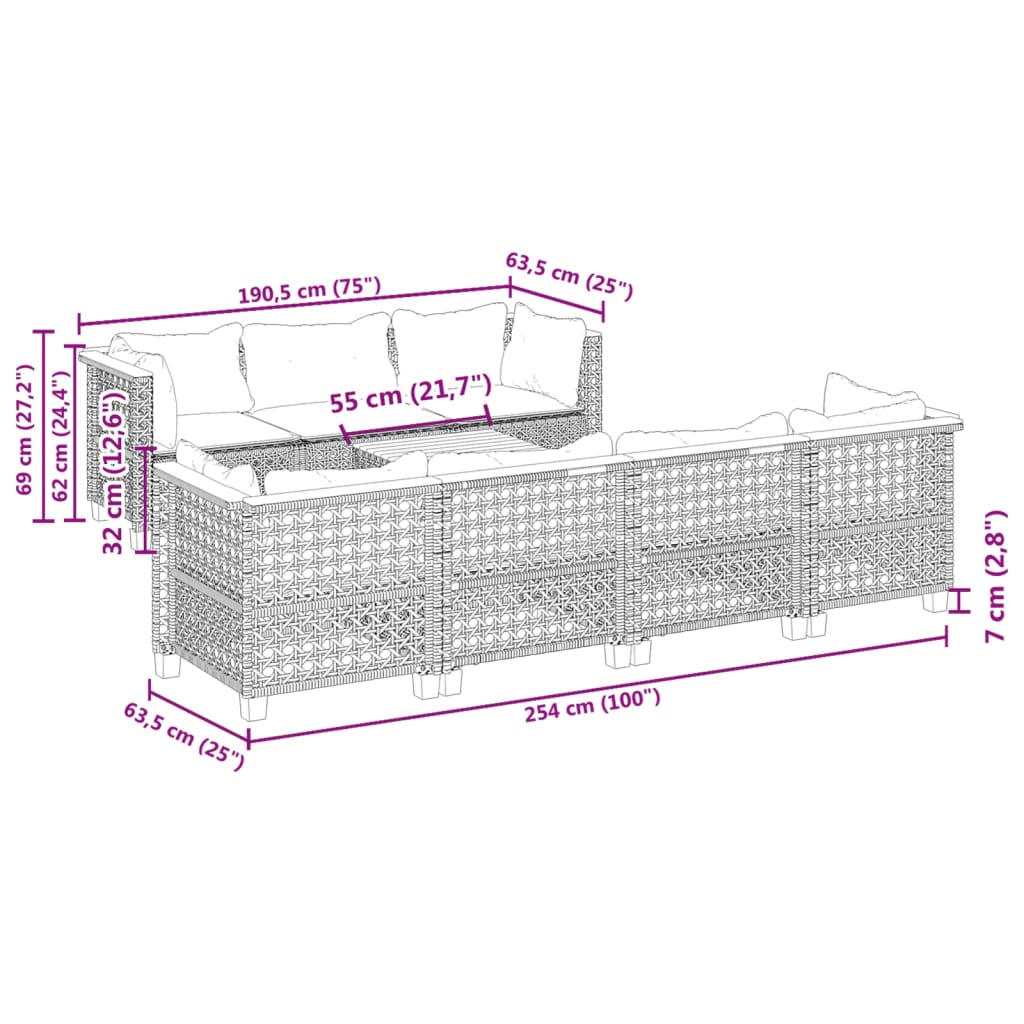 8-delige Loungeset met kussens poly rattan grijs is nu te koop bij PeponiXL, paradijselijk wonen!