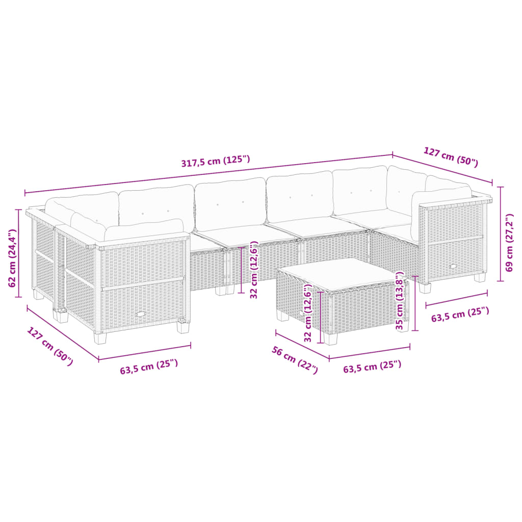 8-delige Loungeset met kussens poly rattan zwart is nu te koop bij PeponiXL, paradijselijk wonen!