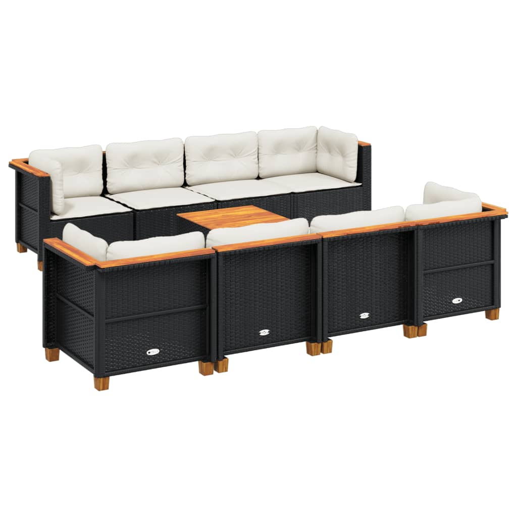 9-delige Loungeset met kussens poly rattan zwart is nu te koop bij PeponiXL, paradijselijk wonen!