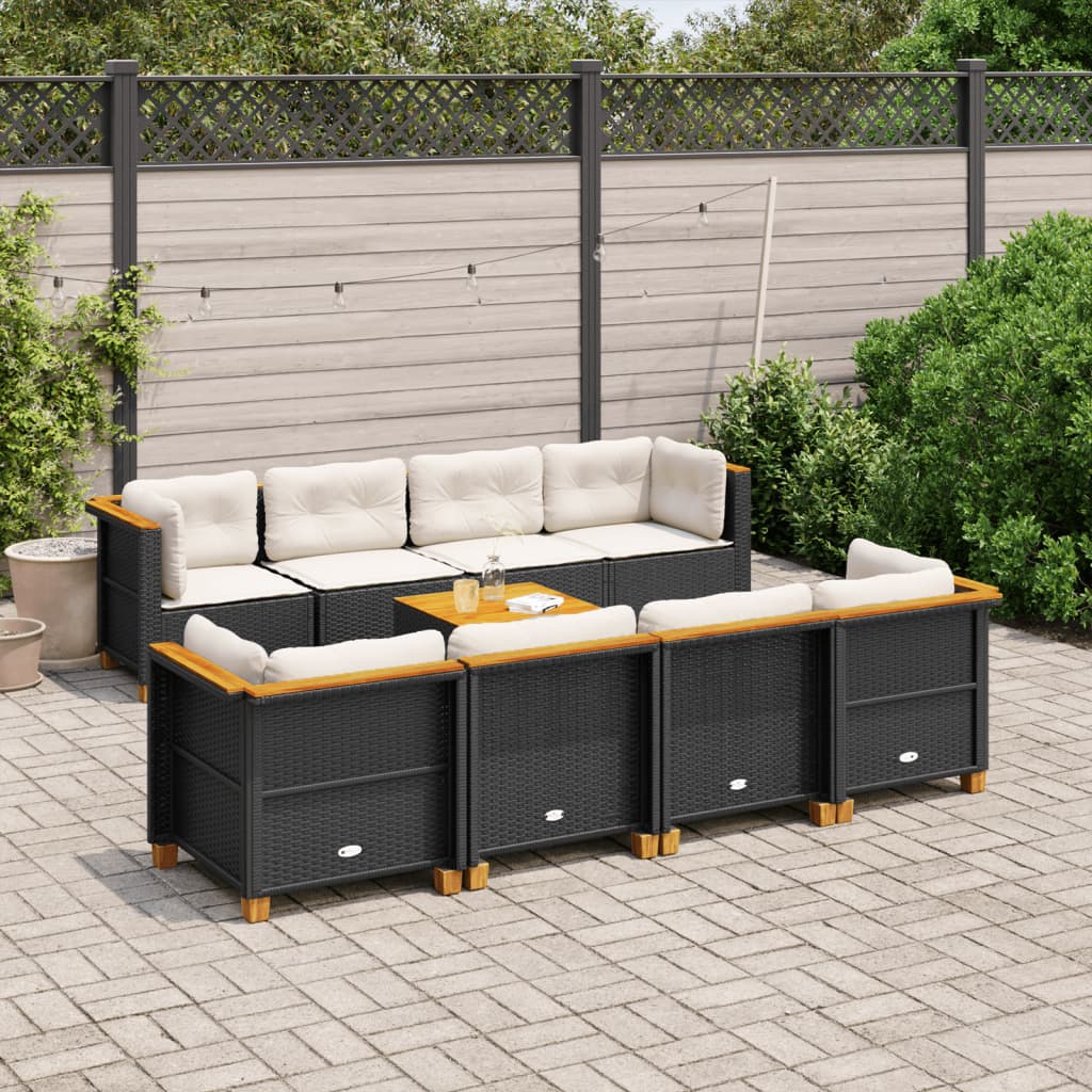9-delige Loungeset met kussens poly rattan zwart is nu te koop bij PeponiXL, paradijselijk wonen!