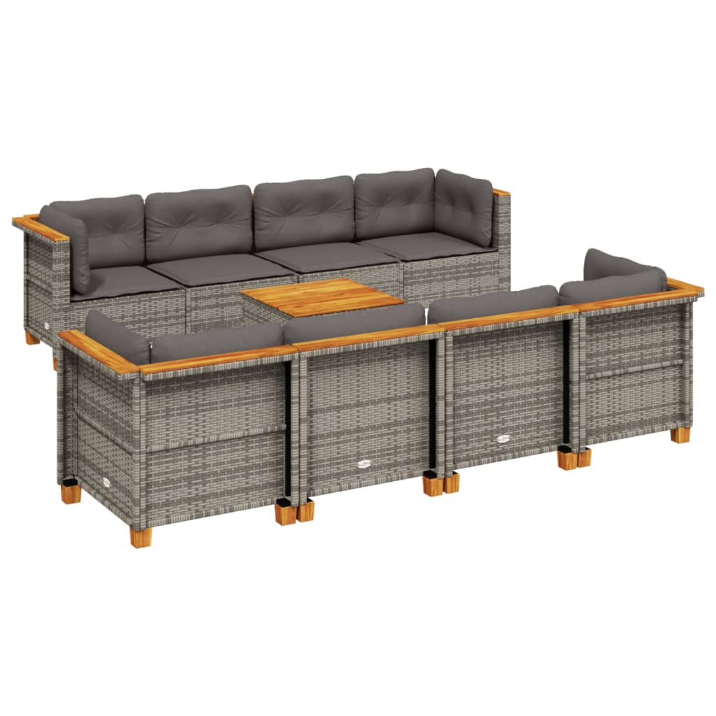 9-delige Loungeset met kussens poly rattan grijs is nu te koop bij PeponiXL, paradijselijk wonen!