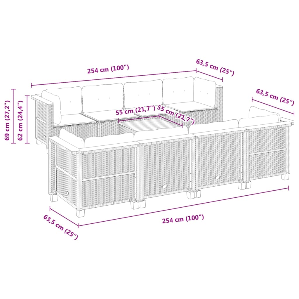 9-delige Loungeset met kussens poly rattan grijs is nu te koop bij PeponiXL, paradijselijk wonen!