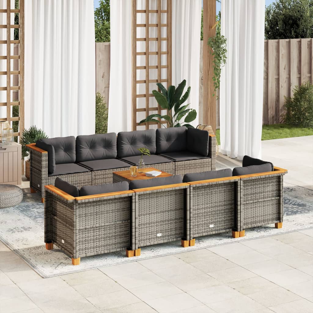9-delige Loungeset met kussens poly rattan grijs is nu te koop bij PeponiXL, paradijselijk wonen!