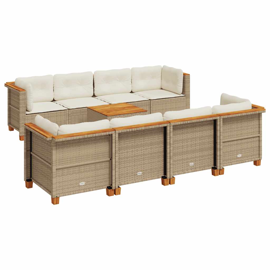 9-delige Loungeset met kussens poly rattan beige is nu te koop bij PeponiXL, paradijselijk wonen!