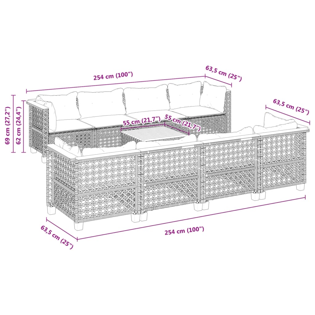 9-delige Loungeset met kussens poly rattan zwart is nu te koop bij PeponiXL, paradijselijk wonen!