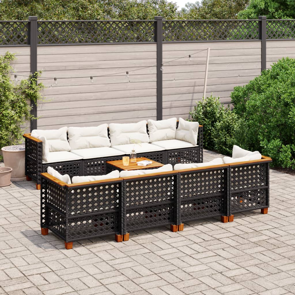 9-delige Loungeset met kussens poly rattan zwart is nu te koop bij PeponiXL, paradijselijk wonen!