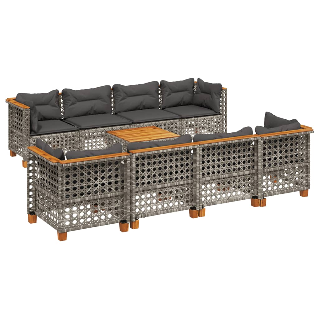 9-delige Loungeset met kussens poly rattan grijs is nu te koop bij PeponiXL, paradijselijk wonen!