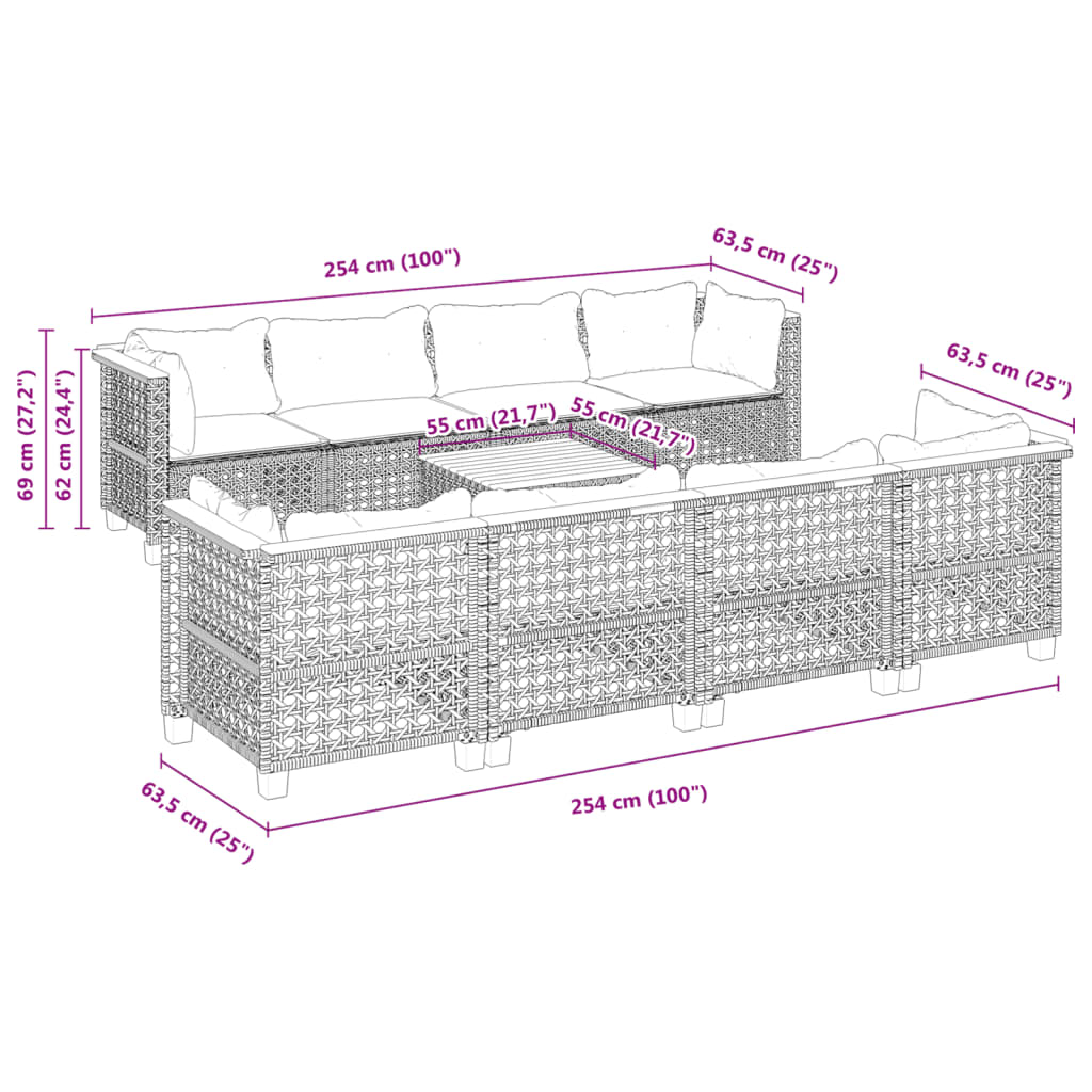 9-delige Loungeset met kussens poly rattan grijs is nu te koop bij PeponiXL, paradijselijk wonen!