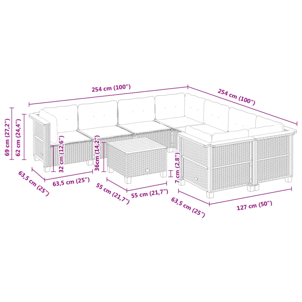 9-delige Loungeset met kussens poly rattan zwart is nu te koop bij PeponiXL, paradijselijk wonen!