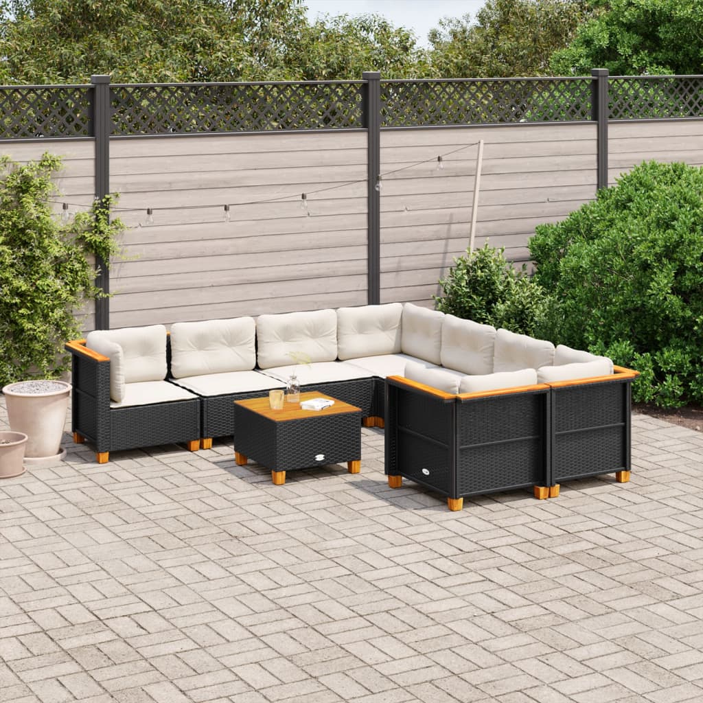 9-delige Loungeset met kussens poly rattan zwart is nu te koop bij PeponiXL, paradijselijk wonen!