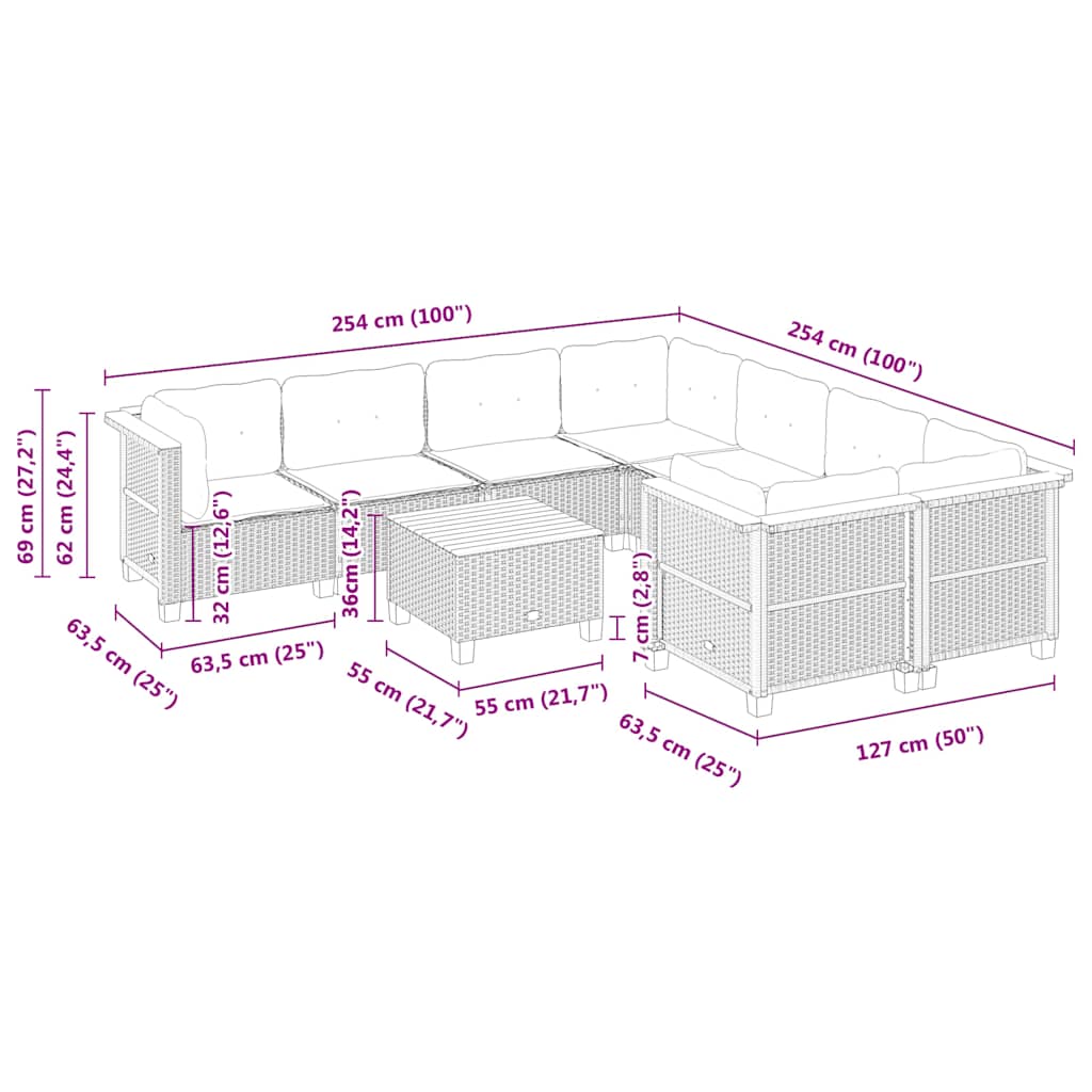 9-delige Loungeset met kussens poly rattan beige is nu te koop bij PeponiXL, paradijselijk wonen!
