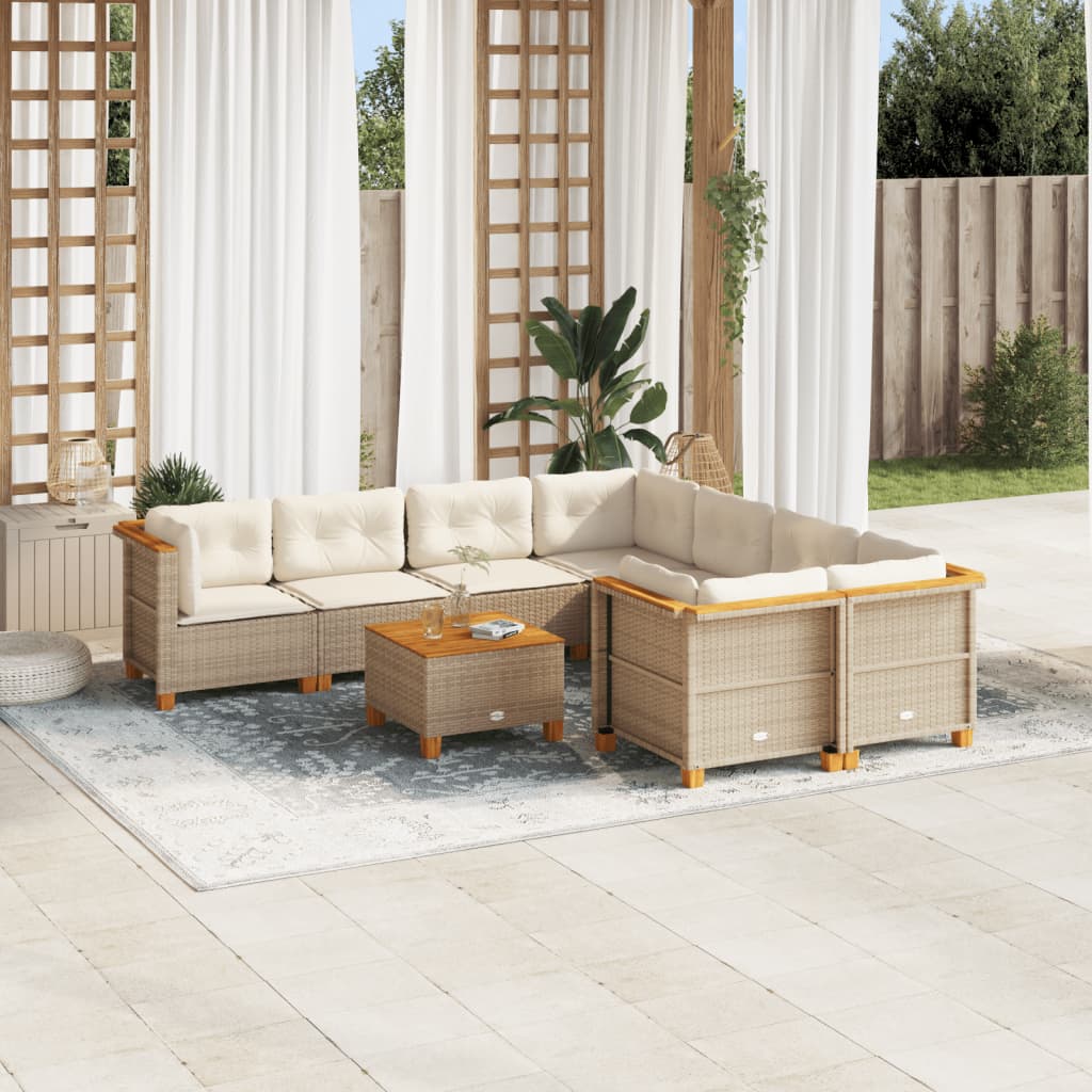 9-delige Loungeset met kussens poly rattan beige is nu te koop bij PeponiXL, paradijselijk wonen!