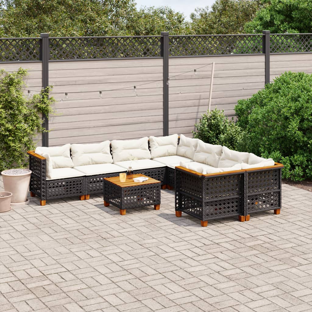 9-delige Loungeset met kussens poly rattan zwart is nu te koop bij PeponiXL, paradijselijk wonen!